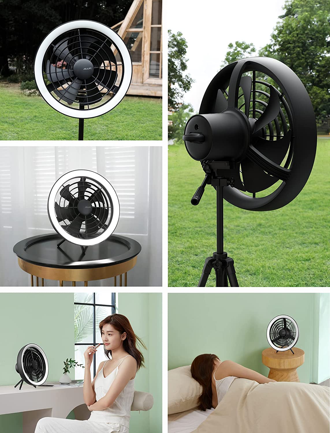 JISULIFE FA17 Rechargeable Fan With LED Light And Mini Tripod