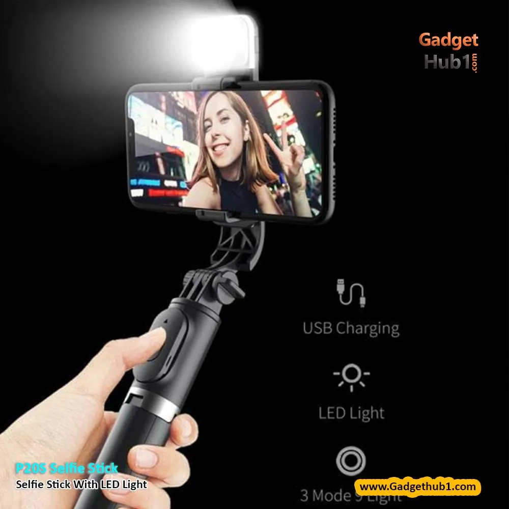 P20S Foldable Handheld Selfie Stick With LED Light