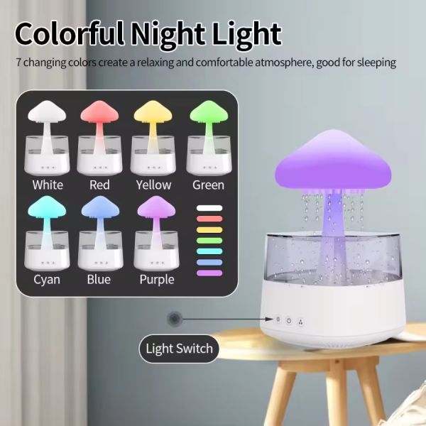 5 IN 1 Bluetooth Speaker Colourful rainfall & raindrops relaxing sound for deep sleep in Bedroom Humidifier With switchable 7 Colors