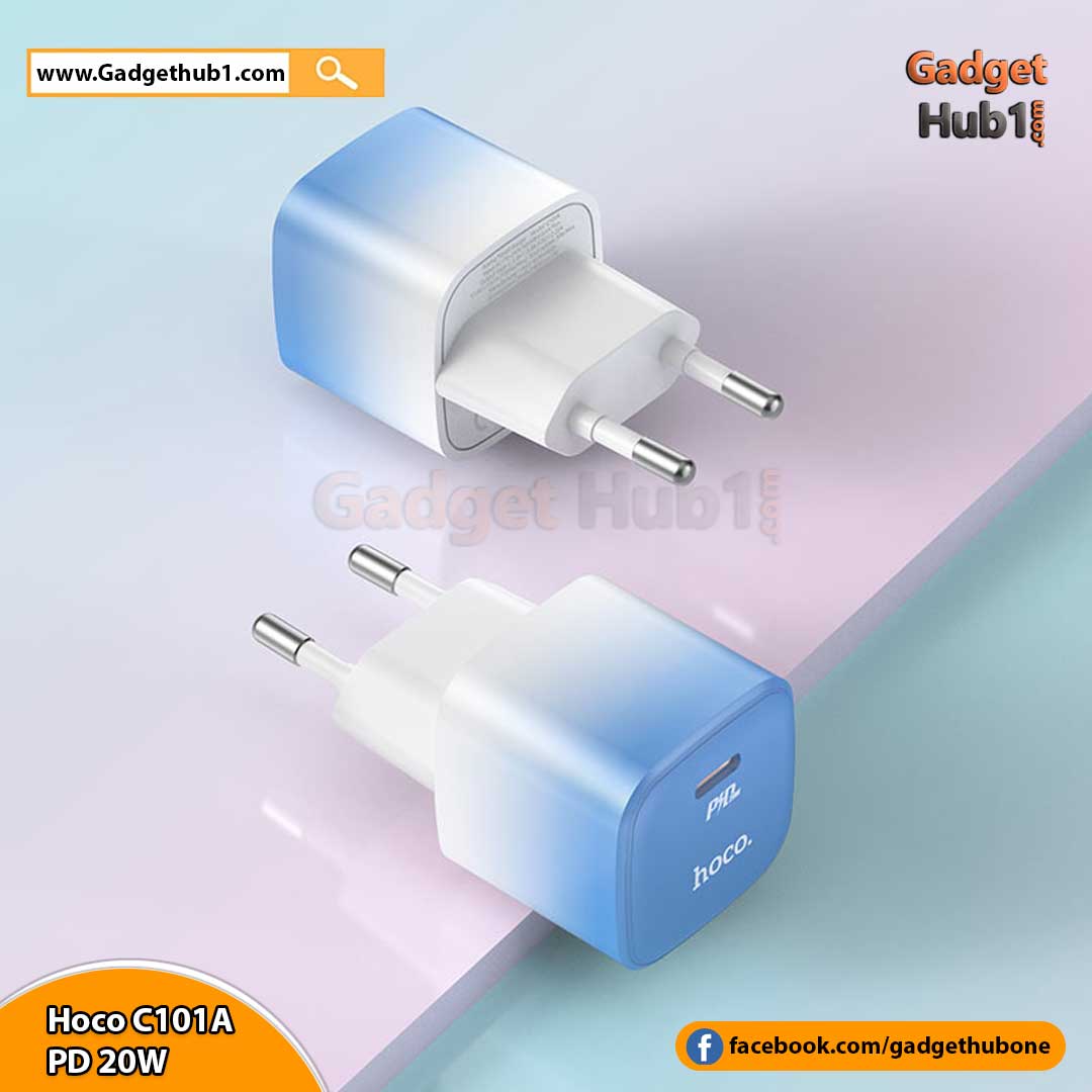 Hoco C101A PD20W Fast Mini Travel wall Charger Adapter With Type C To Type C Cable EU plug support fast charging protocols