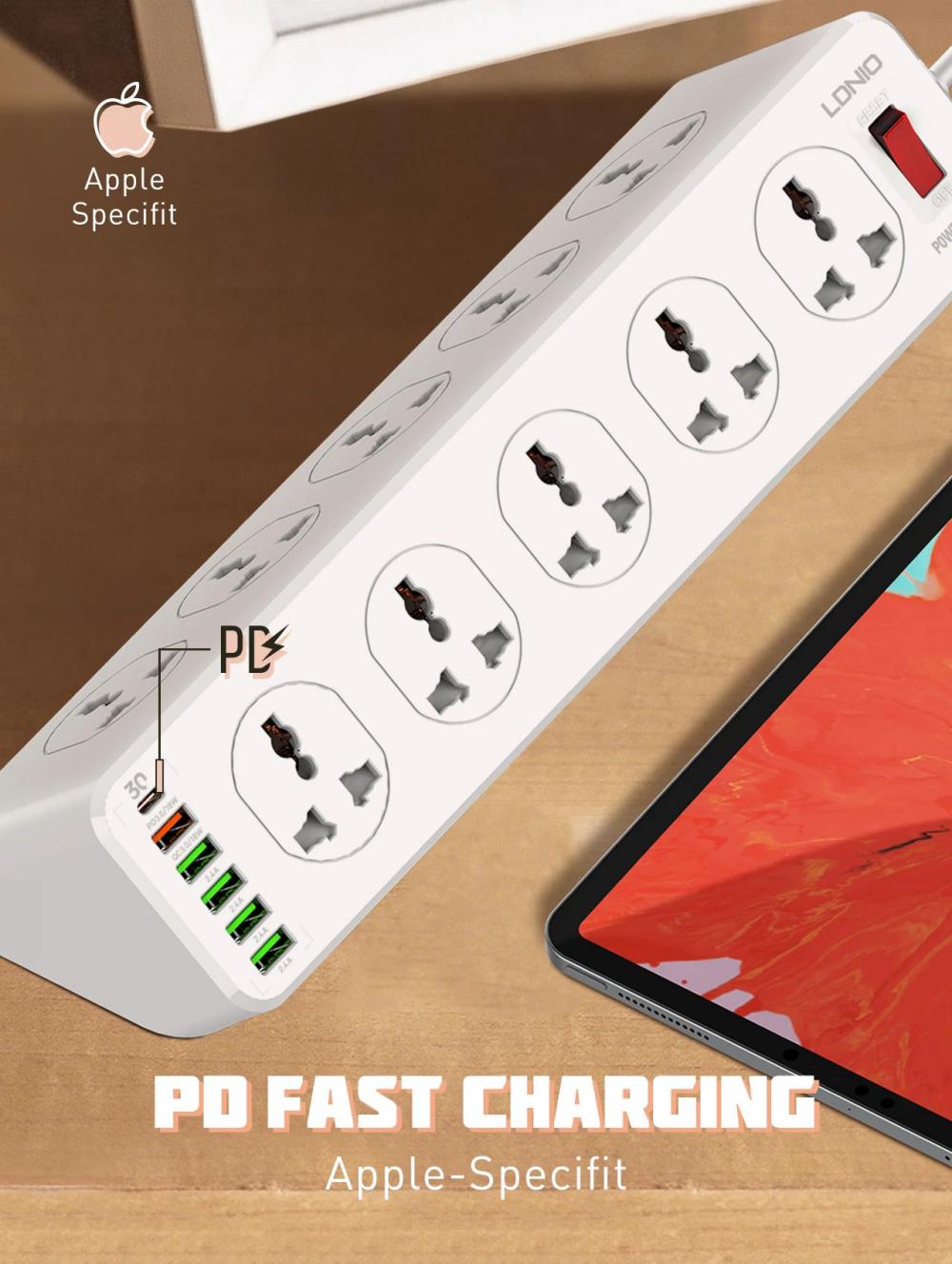 LDNIO SC10610 30W 6-Port USB Charger Power Strip