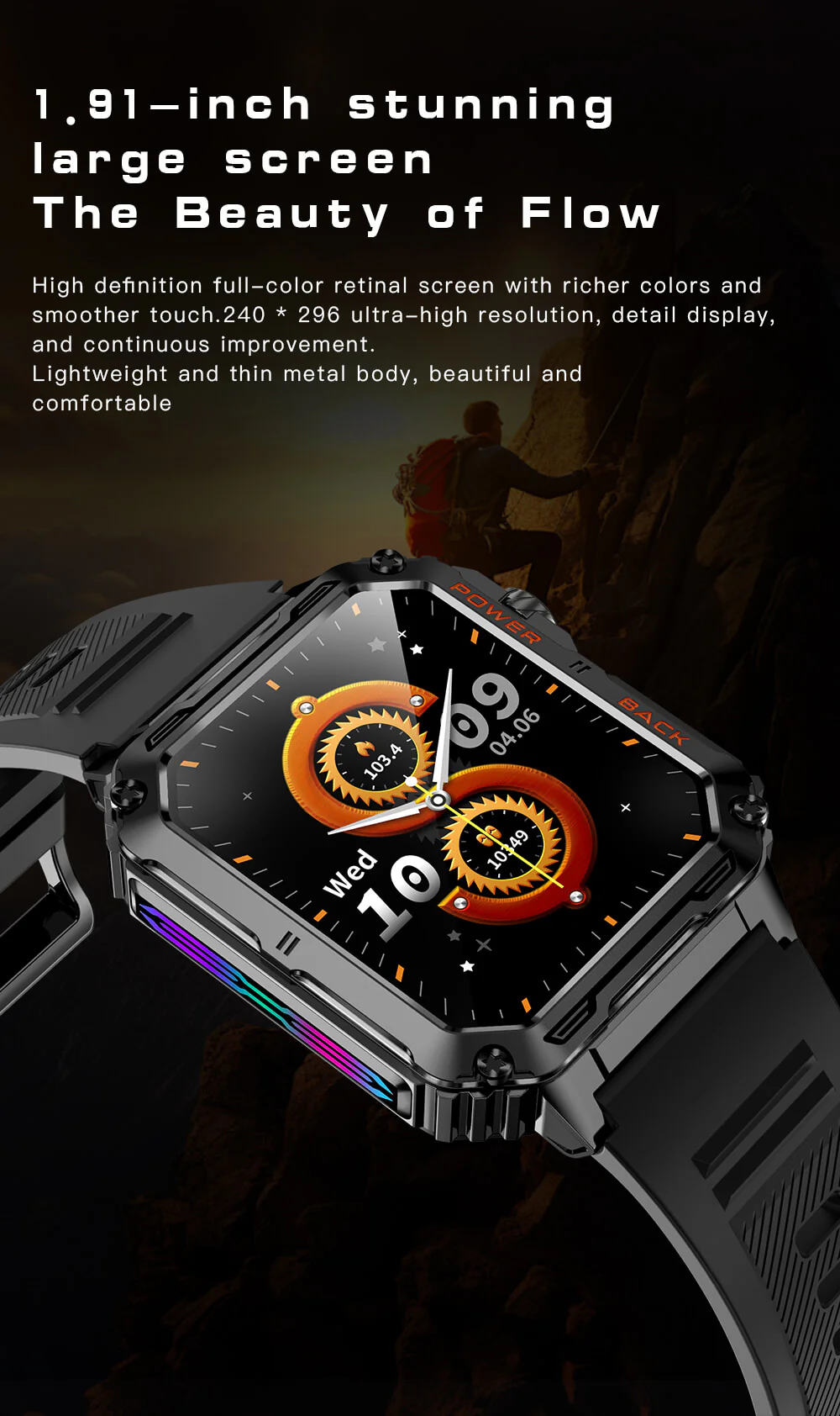 VALDUS VD38 Smartwatch Outdoor Recreation Watch Dynamic LED Luminous Effect Support Waterproof