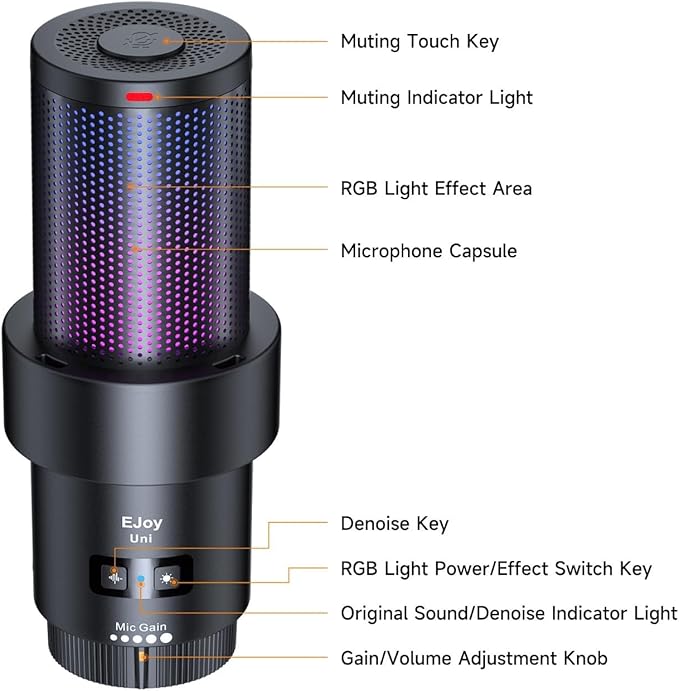 COMICA EJoy Uni RGB Cardioid Condenser USB Microphone