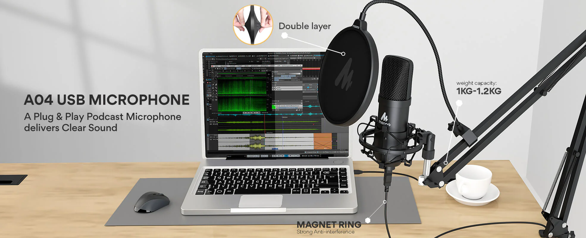 MAONO AU-A04 USB Podcast Condenser Microphone Plug & Play