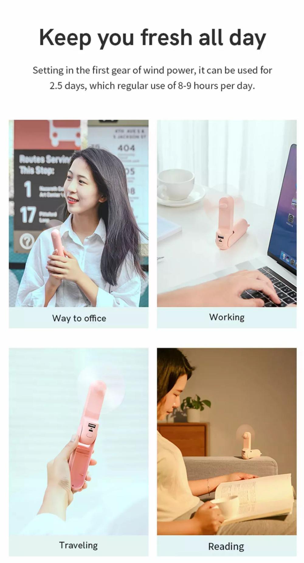 JISULIFE F8X Mini Portable Fan & Power Bank