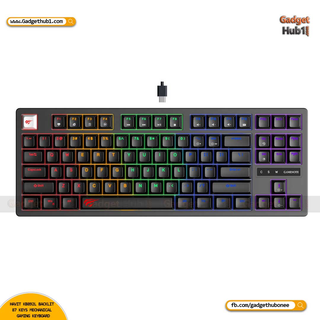 HAVIT KB892L BACKLIT 87 KEYS MECHANICAL GAMING KEYBOARD