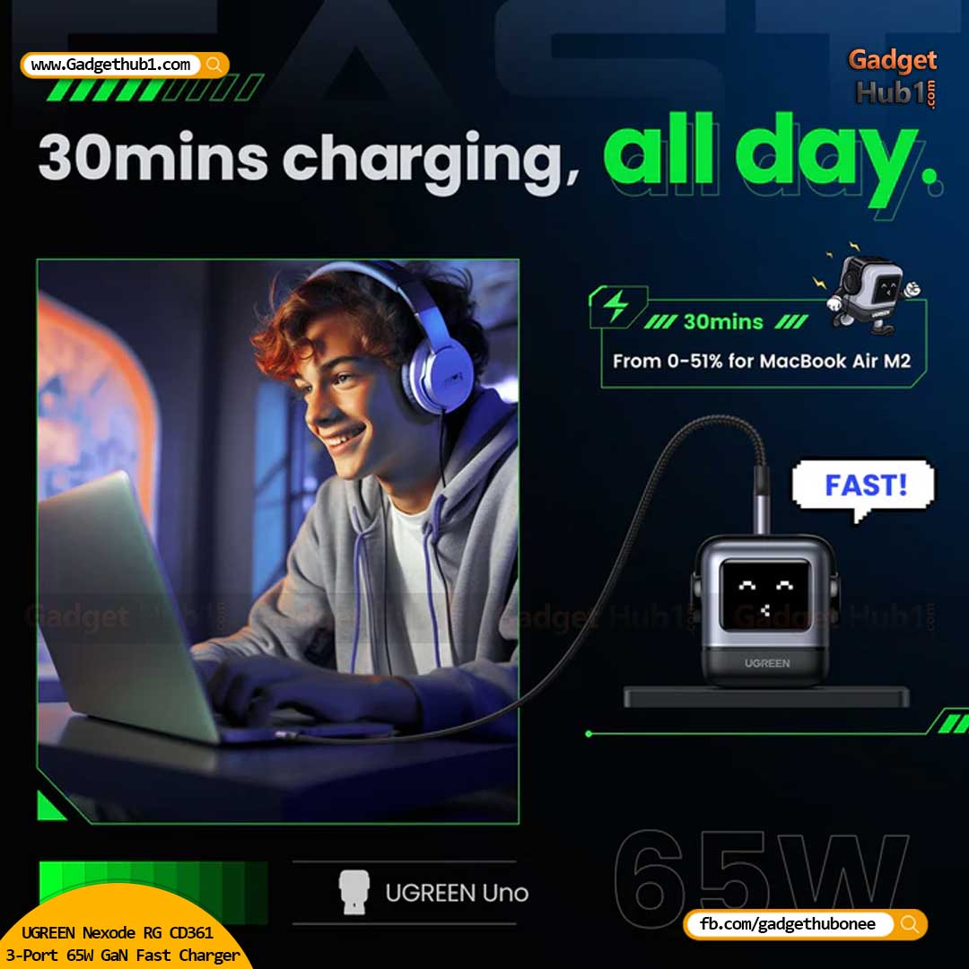 UGREEN Nexode RG CD361 (25685B) 3-Port 65W GaN Fast Charger – EU