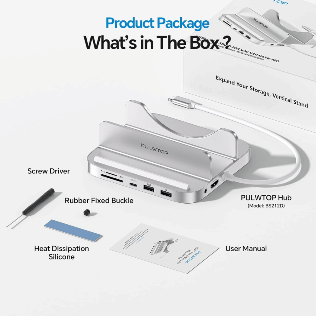 PULWTOP BS212D 9-in-1 Vertical Dock for Mac mini M4