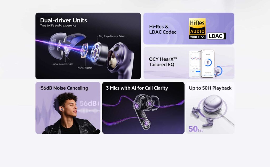 QCY MeloBuds N70 Adaptive Hybrid ANC Wireless Earbuds